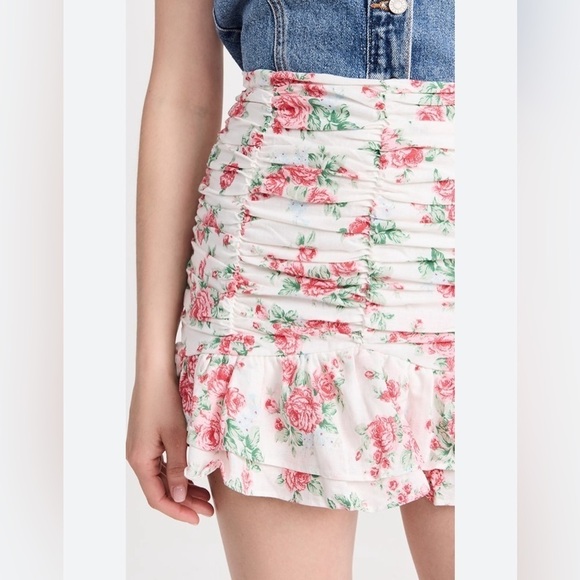 Endless Rose Revolve Linen Ruched Draped Ruffle Hem Mini Skirt - Picture 8 of 16